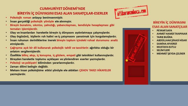 CUMHURİYET DÖNEMİ BİREYİN İÇ DÜNYASINI ESAS ALAN ESERLER- YAZARLAR